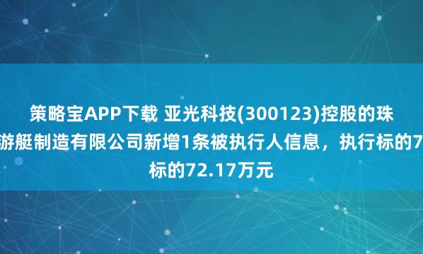 策略宝APP下载 亚光科技(300123)控股的珠海太阳鸟游艇制造有限公司新增1条被执行人信息，执行标的72.17万元