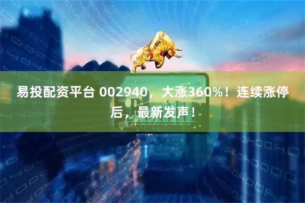 易投配资平台 002940，大涨360%！连续涨停后，最新发声！