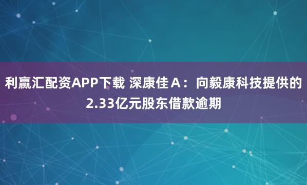利赢汇配资APP下载 深康佳Ａ：向毅康科技提供的2.33亿元股东借款逾期